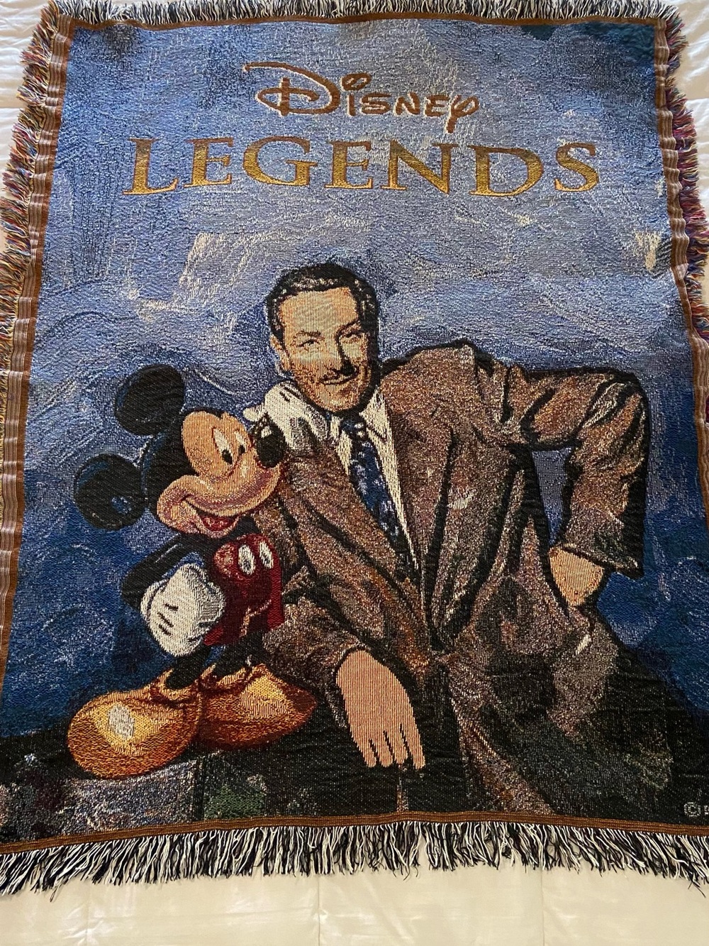 Disney Legends Walt Disney Mickey Mouse Woven Tapestry Throw Blanket Fringe